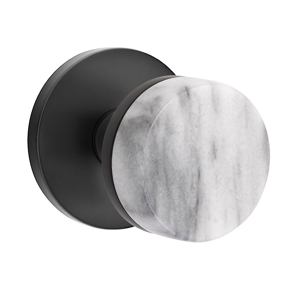 Emtek Double Dummy Disk Rosette with Conical Stem and White Marble Knob in Flat Black