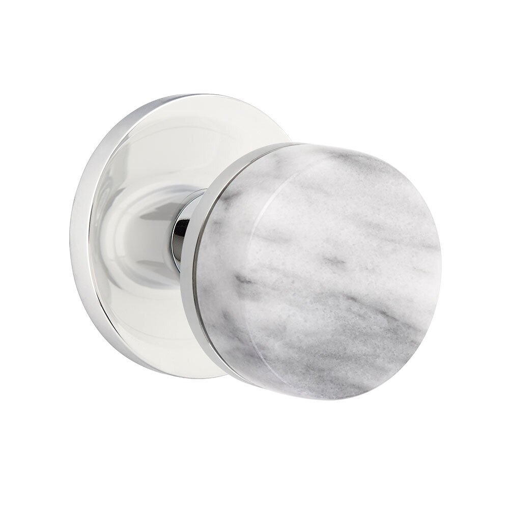 Emtek Single Dummy Disk Rosette with Conical Stem and White Marble Knob in Polished Chrome