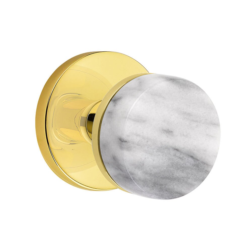 Emtek Single Dummy Disk Rosette with Conical Stem and White Marble Knob in Unlacquered Brass