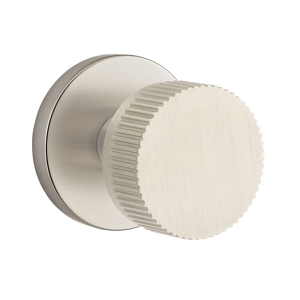 Emtek Single Dummy Disk Rosette with Conical Stem and Straight Knurled Knob in Satin Nickel