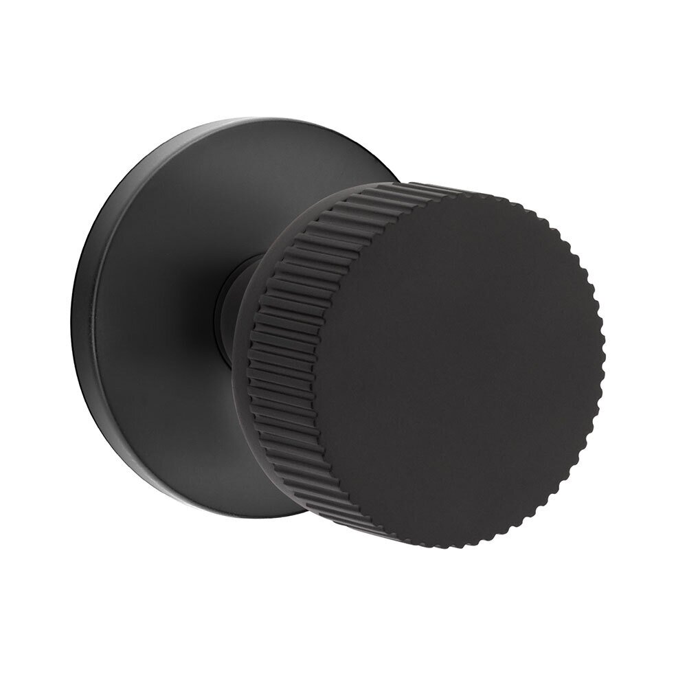Emtek Single Dummy Disk Rosette with Conical Stem and Straight Knurled Knob in Flat Black