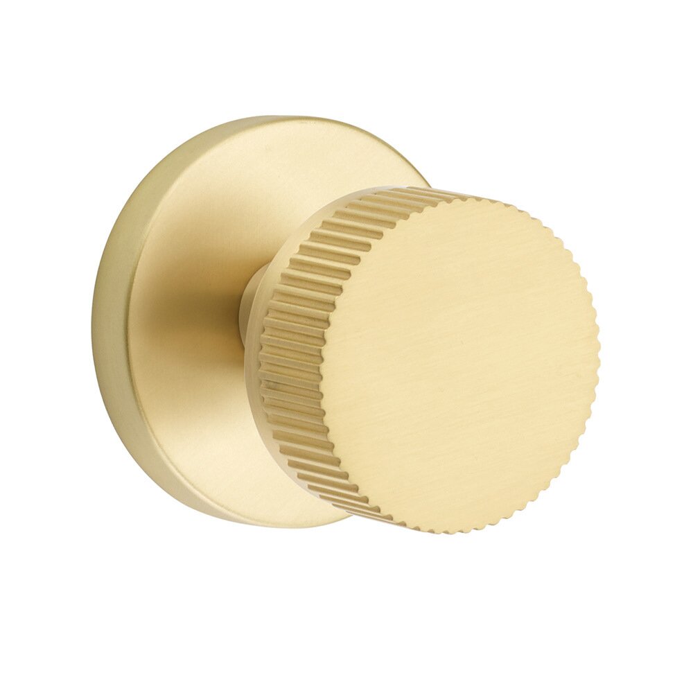 Emtek Single Dummy Disk Rosette with Conical Stem and Straight Knurled Knob in Satin Brass