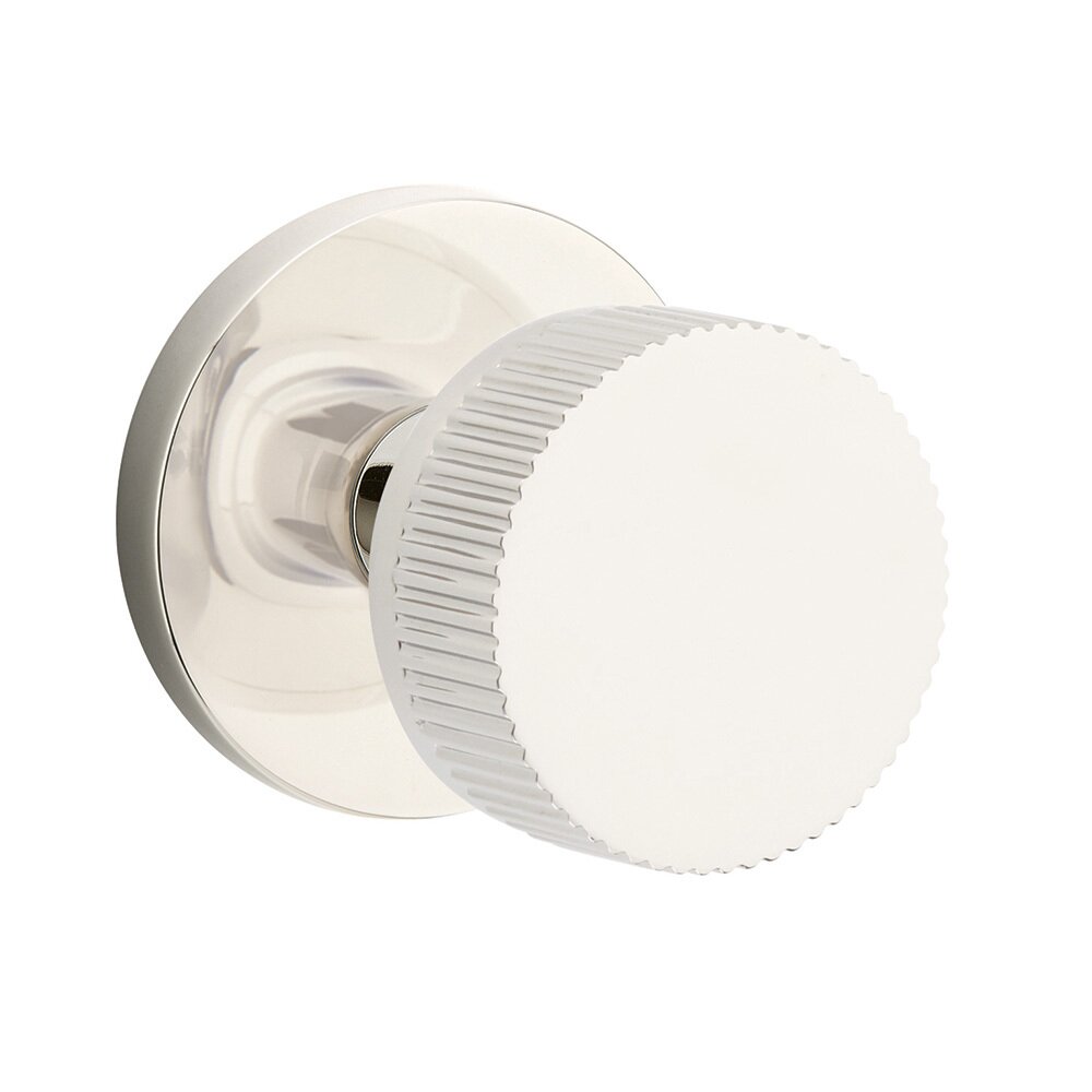 Emtek Passage Disk Rosette with Conical Stem and Straight Knurled Knob in Polished Nickel