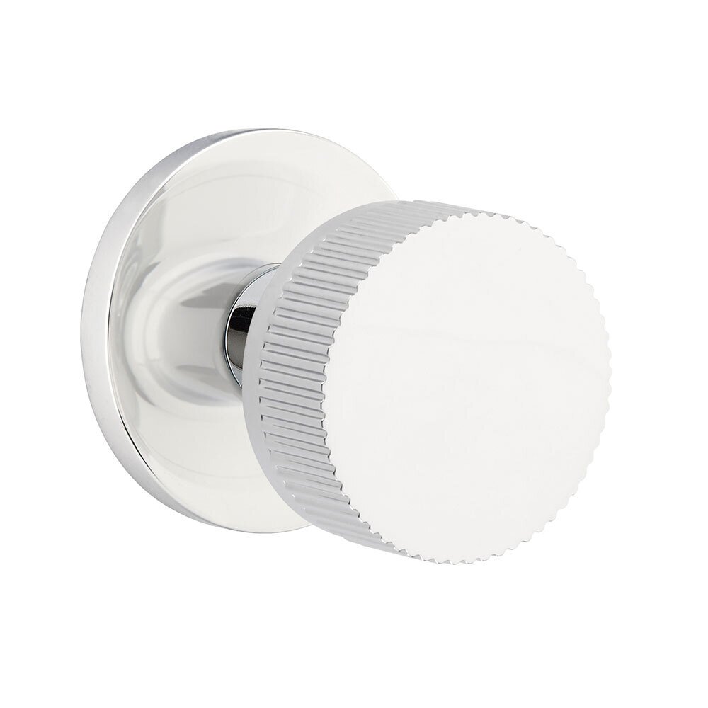 Emtek Passage Disk Rosette with Concealed Screws Conical Stem and Straight Knurled Knob in Polished Chrome