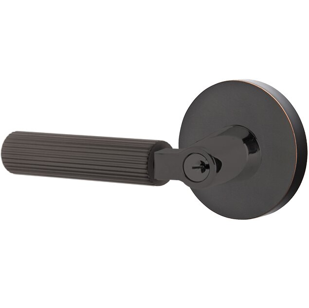 Emtek Key In L-Square Straight Knurled Left Handed Lever with Disk Rosette in Oil Rubbed Bronze
