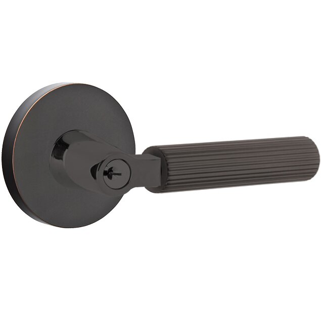 Emtek Key In L-Square Straight Knurled Right Handed Lever with Disk Rosette in Oil Rubbed Bronze