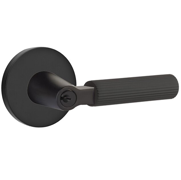 Emtek Key In L-Square Straight Knurled Right Handed Lever with Disk Rosette in Flat Black