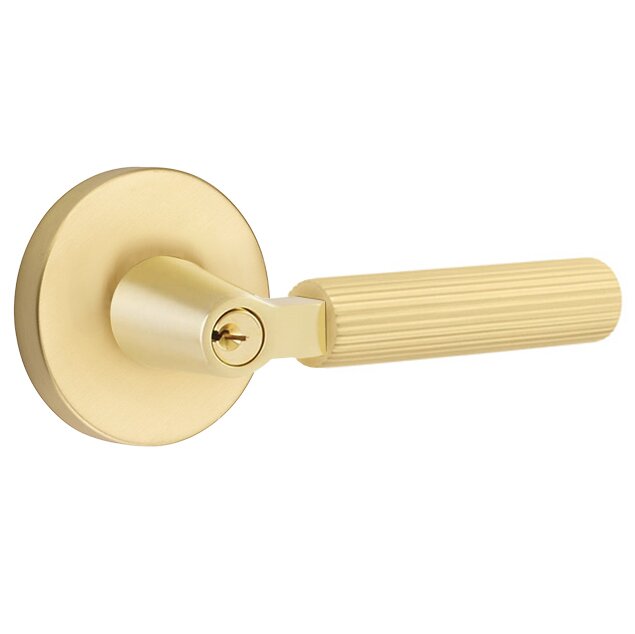 Emtek Key In L-Square Straight Knurled Right Handed Lever with Disk Rosette in Satin Brass
