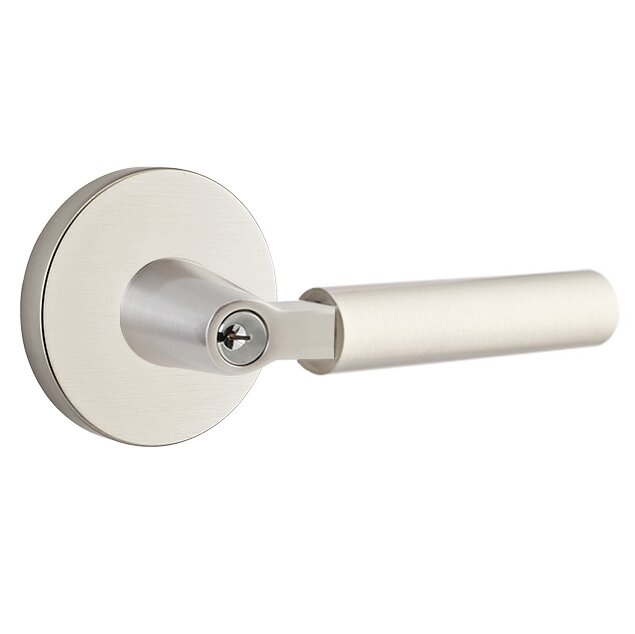 Emtek Key In L-Square Smooth Right Handed Lever with Disk Rosette in Satin Nickel