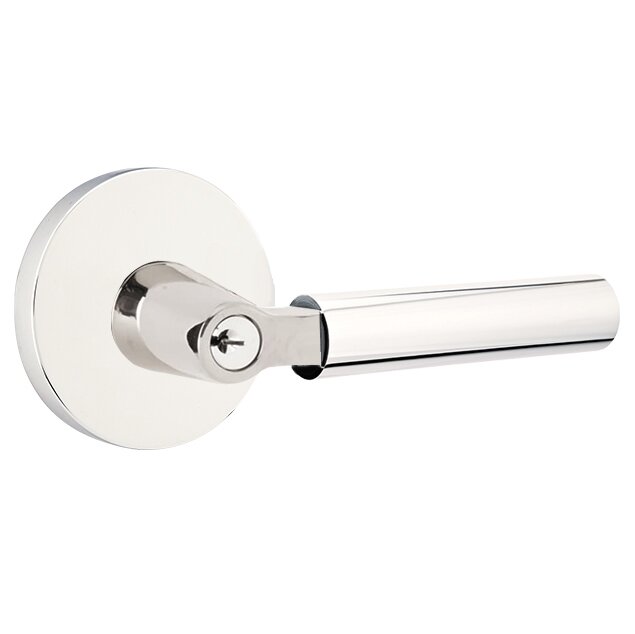Emtek Key In L-Square Smooth Right Handed Lever with Disk Rosette in Polished Chrome