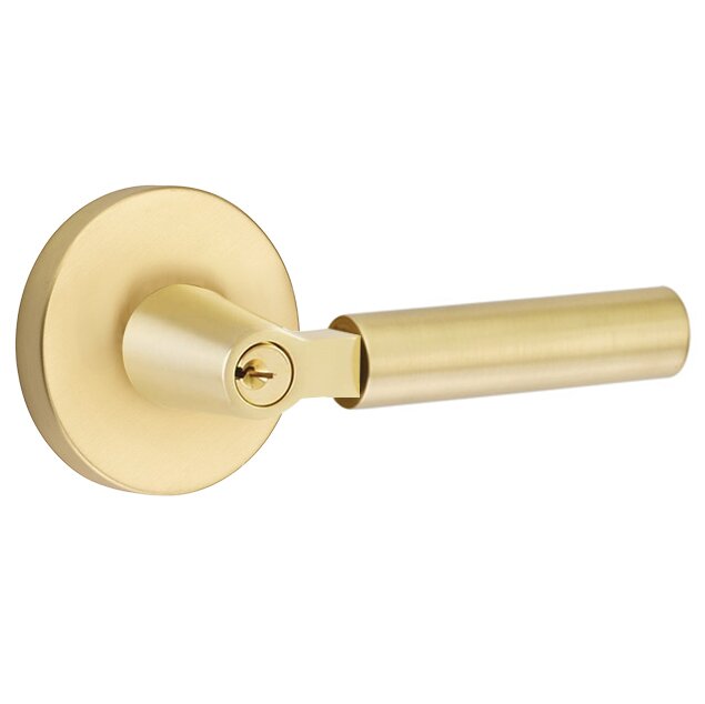 Emtek Key In L-Square Smooth Right Handed Lever with Disk Rosette in Satin Brass