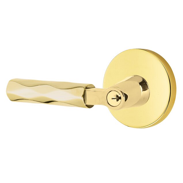 Emtek Key In L-Square Tribeca Left Handed Lever with Disk Rosette in Unlacquered Brass