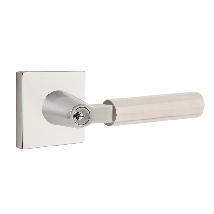 Emtek Key In L-Square Faceted Right Handed Lever with Square Rosette in Satin Nickel