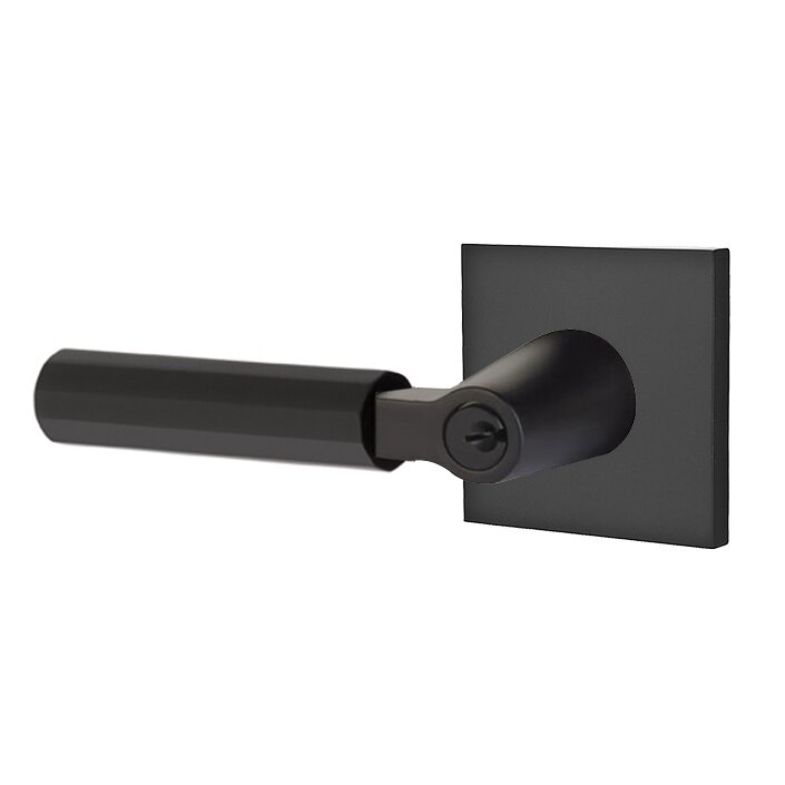 Emtek Key In L-Square Faceted Left Handed Lever with Square Rosette in Flat Black