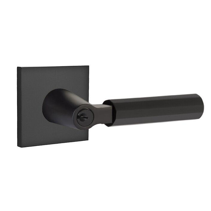 Emtek Key In L-Square Faceted Right Handed Lever with Square Rosette in Flat Black