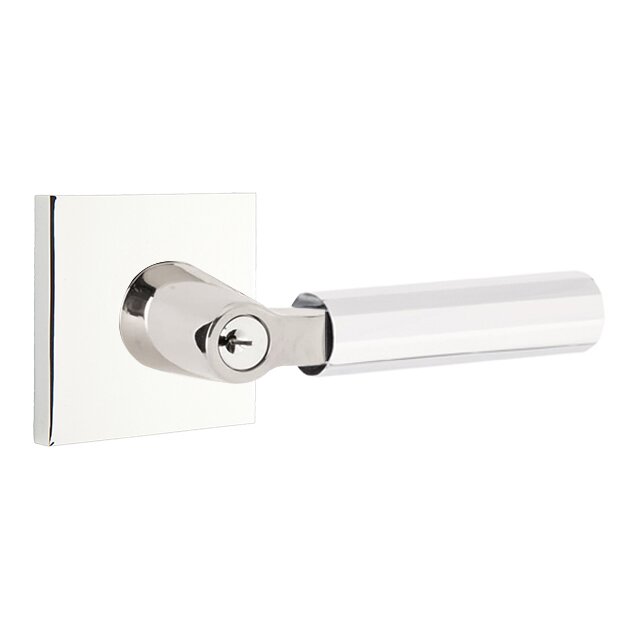Emtek Key In L-Square Faceted Right Handed Lever with Square Rosette in Polished Chrome