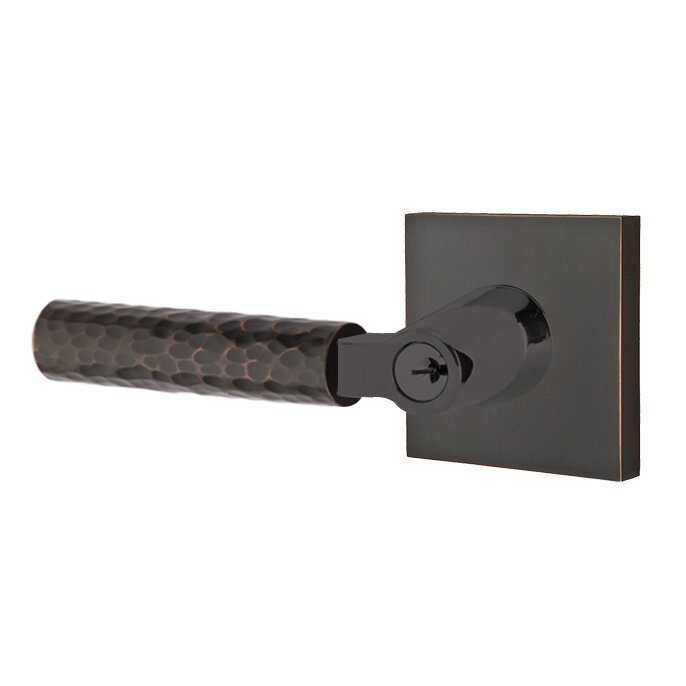 Emtek Key In L-Square Hammered Left Handed Lever with Square Rosette in Oil Rubbed Bronze