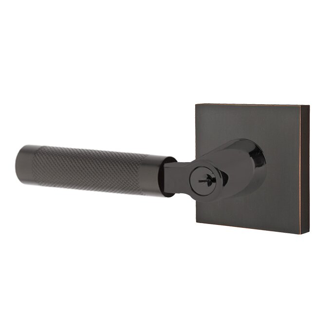 Emtek Key In L-Square Knurled Left Handed Lever with Square Rosette in Oil Rubbed Bronze