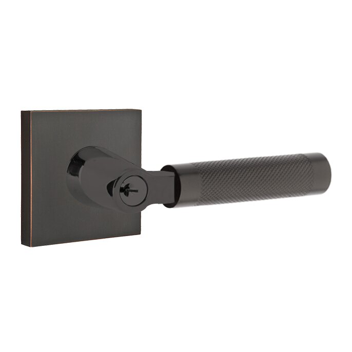 Emtek Key In L-Square Knurled Right Handed Lever with Square Rosette in Oil Rubbed Bronze