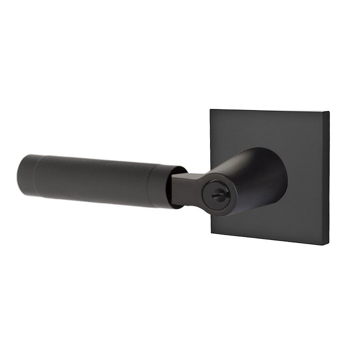 Emtek Key In L-Square Knurled Left Handed Lever with Square Rosette in Flat Black