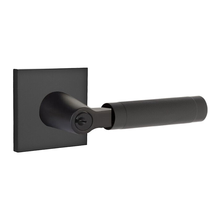 Emtek Key In L-Square Knurled Right Handed Lever with Square Rosette in Flat Black