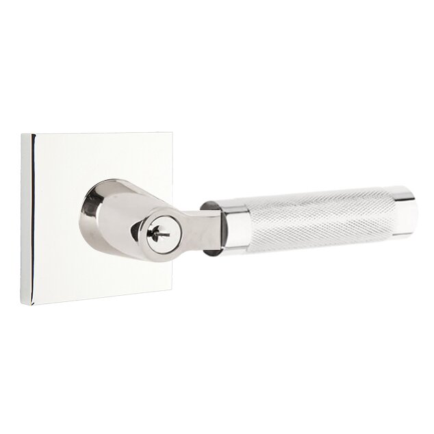 Emtek Key In L-Square Knurled Right Handed Lever with Square Rosette in Polished Chrome