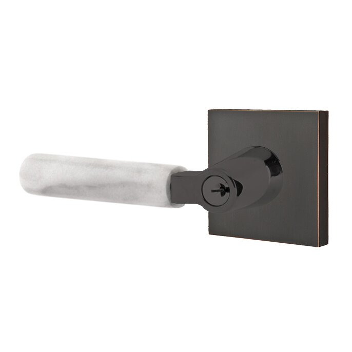 Emtek Key In L-Square White Marble Left Handed Lever with Square Rosette in Oil Rubbed Bronze