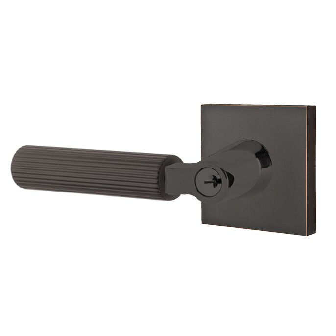Emtek Key In L-Square Straight Knurled Left Handed Lever with Square Rosette in Oil Rubbed Bronze