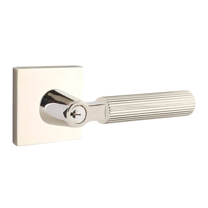 Emtek Key In L-Square Straight Knurled Right Handed Lever with Square Rosette in Polished Nickel