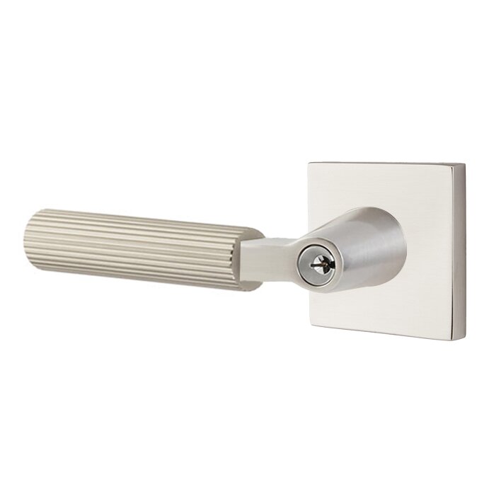 Emtek Key In L-Square Straight Knurled Left Handed Lever with Square Rosette in Satin Nickel