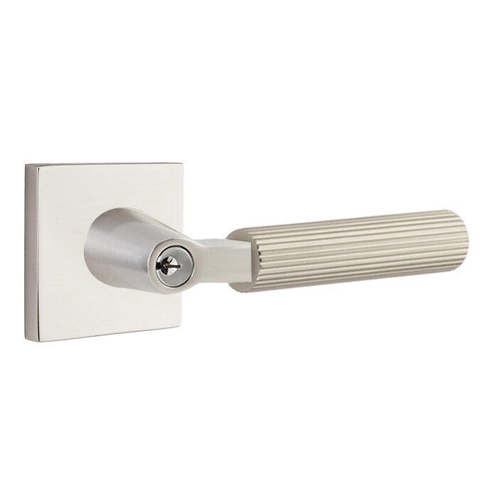 Emtek Key In L-Square Straight Knurled Right Handed Lever with Square Rosette in Satin Nickel