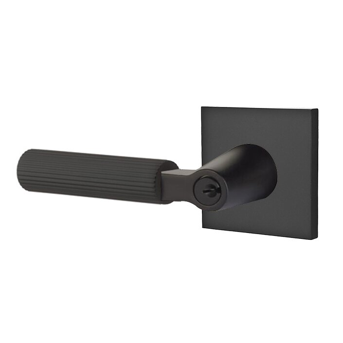 Emtek Key In L-Square Straight Knurled Left Handed Lever with Square Rosette in Flat Black