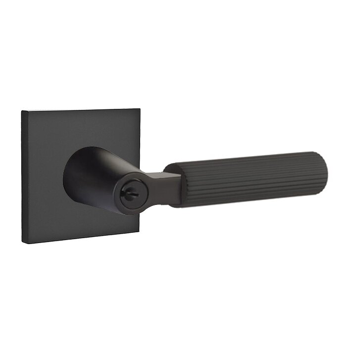Emtek Key In L-Square Straight Knurled Right Handed Lever with Square Rosette in Flat Black