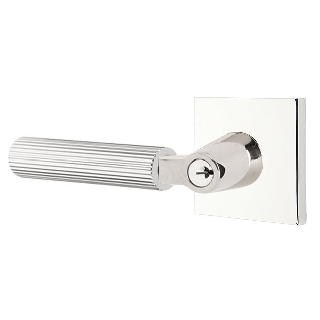 Emtek Key In L-Square Straight Knurled Left Handed Lever with Square Rosette in Polished Chrome