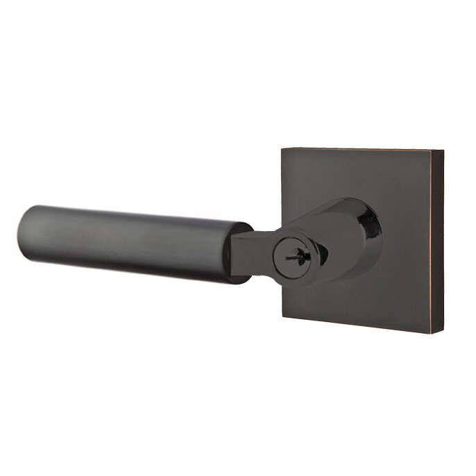 Emtek Key In L-Square Smooth Left Handed Lever with Square Rosette in Oil Rubbed Bronze