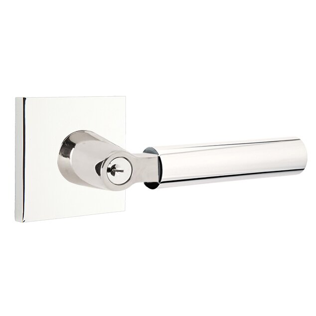 Emtek Key In L-Square Smooth Right Handed Lever with Square Rosette in Polished Chrome