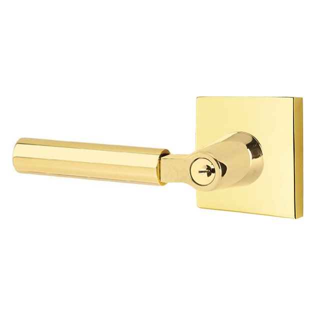 Emtek Key In L-Square Smooth Left Handed Lever with Square Rosette in Unlacquered Brass