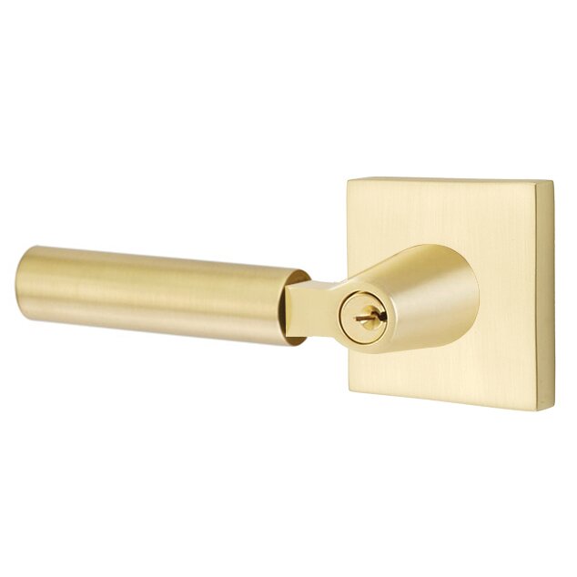 Emtek Key In L-Square Smooth Left Handed Lever with Square Rosette in Satin Brass