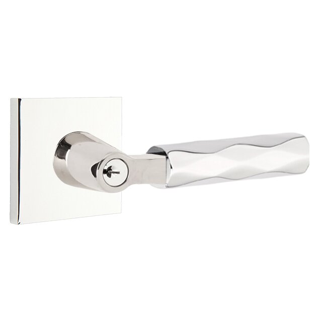 Emtek Key In L-Square Tribeca Right Handed Lever with Square Rosette in Polished Chrome