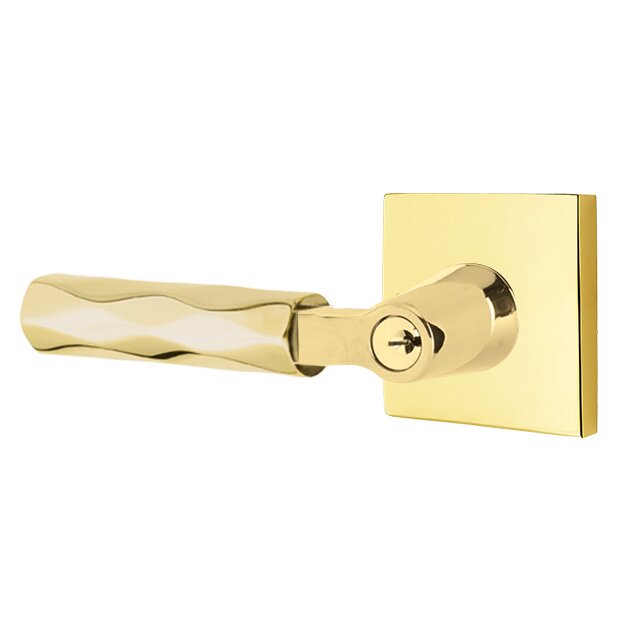 Emtek Key In L-Square Tribeca Left Handed Lever with Square Rosette in Unlacquered Brass