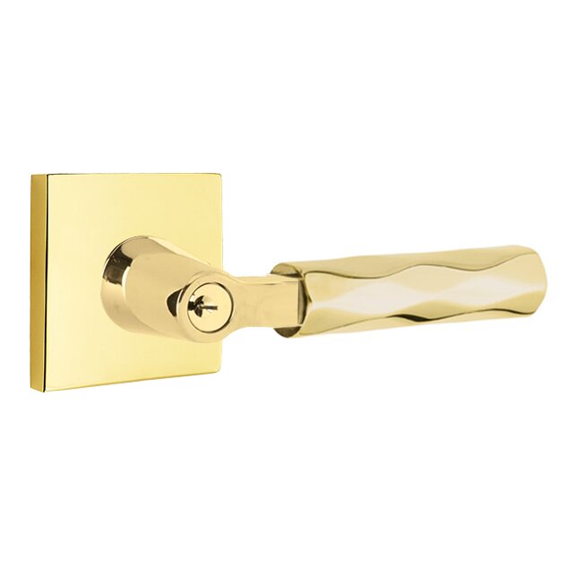 Emtek Key In L-Square Tribeca Right Handed Lever with Square Rosette in Unlacquered Brass