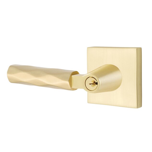 Emtek Key In L-Square Tribeca Left Handed Lever with Square Rosette in Satin Brass