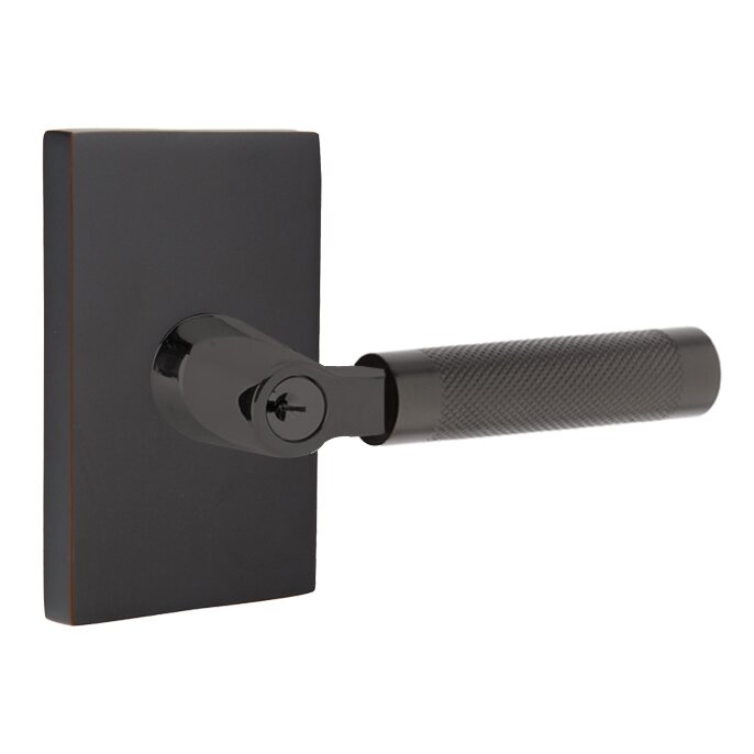 Emtek Key In L-Square Knurled Right Handed Lever with Modern Rectangular Rosette in Oil Rubbed Bronze