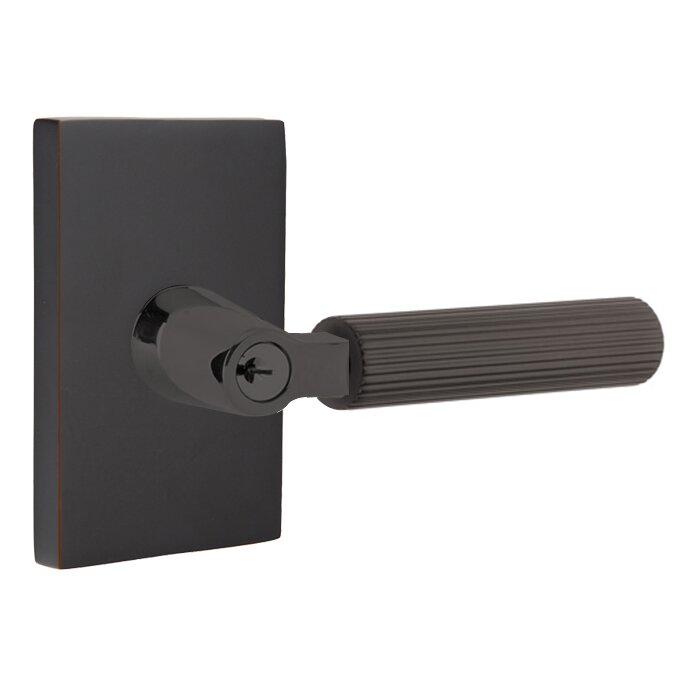 Emtek Key In L-Square Straight Knurled Right Handed Lever with Modern Rectangular Rosette in Oil Rubbed Bronze