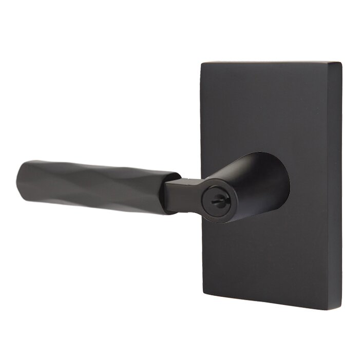 Emtek Key In L-Square Tribeca Left Handed Lever with Modern Rectangular Rosette in Flat Black