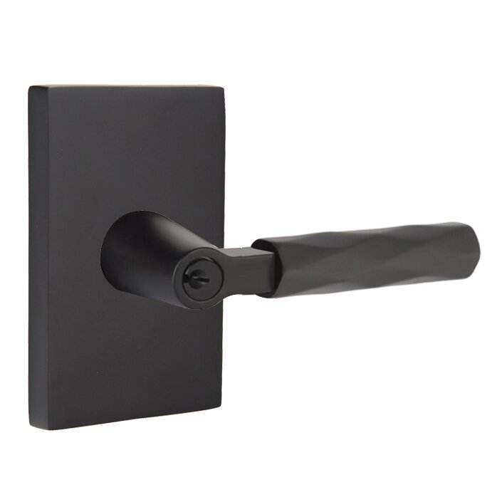 Emtek Key In L-Square Tribeca Right Handed Lever with Modern Rectangular Rosette in Flat Black