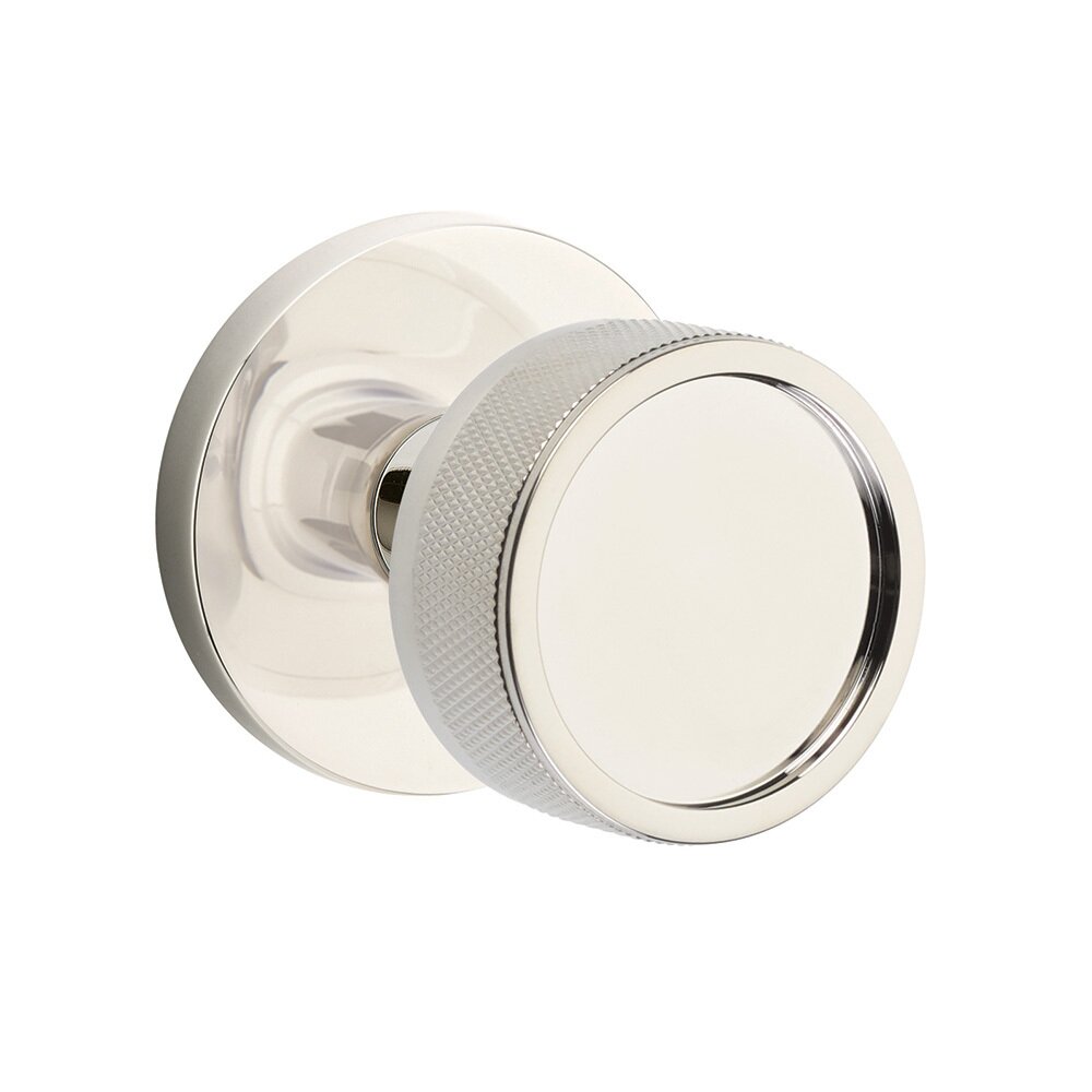 Emtek Privacy Disk Rosette with Conical Stem and Knurled Knob in Polished Nickel