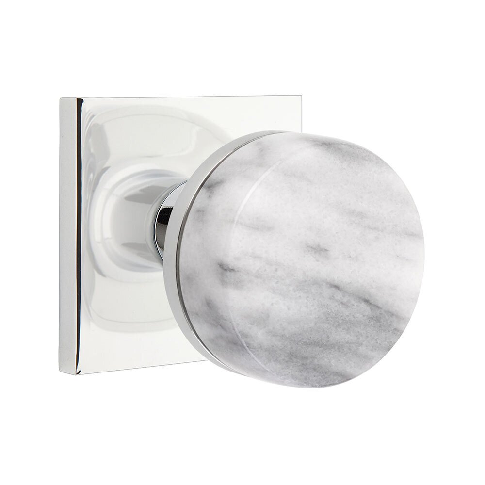 Emtek Privacy Square Rosette with Conical Stem and White Marble Knob in Polished Chrome