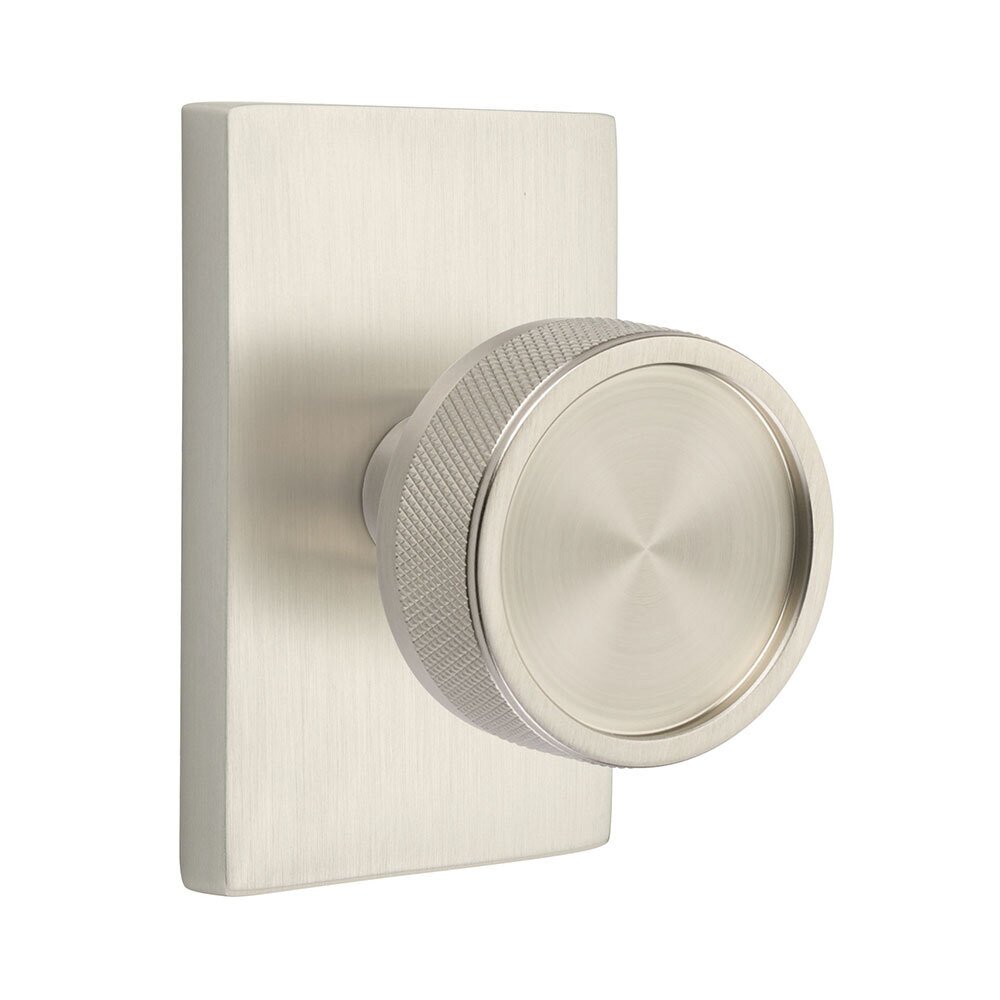 Emtek Privacy Modern Rectangular Rosette with Conical Stem and Knurled Knob in Satin Nickel