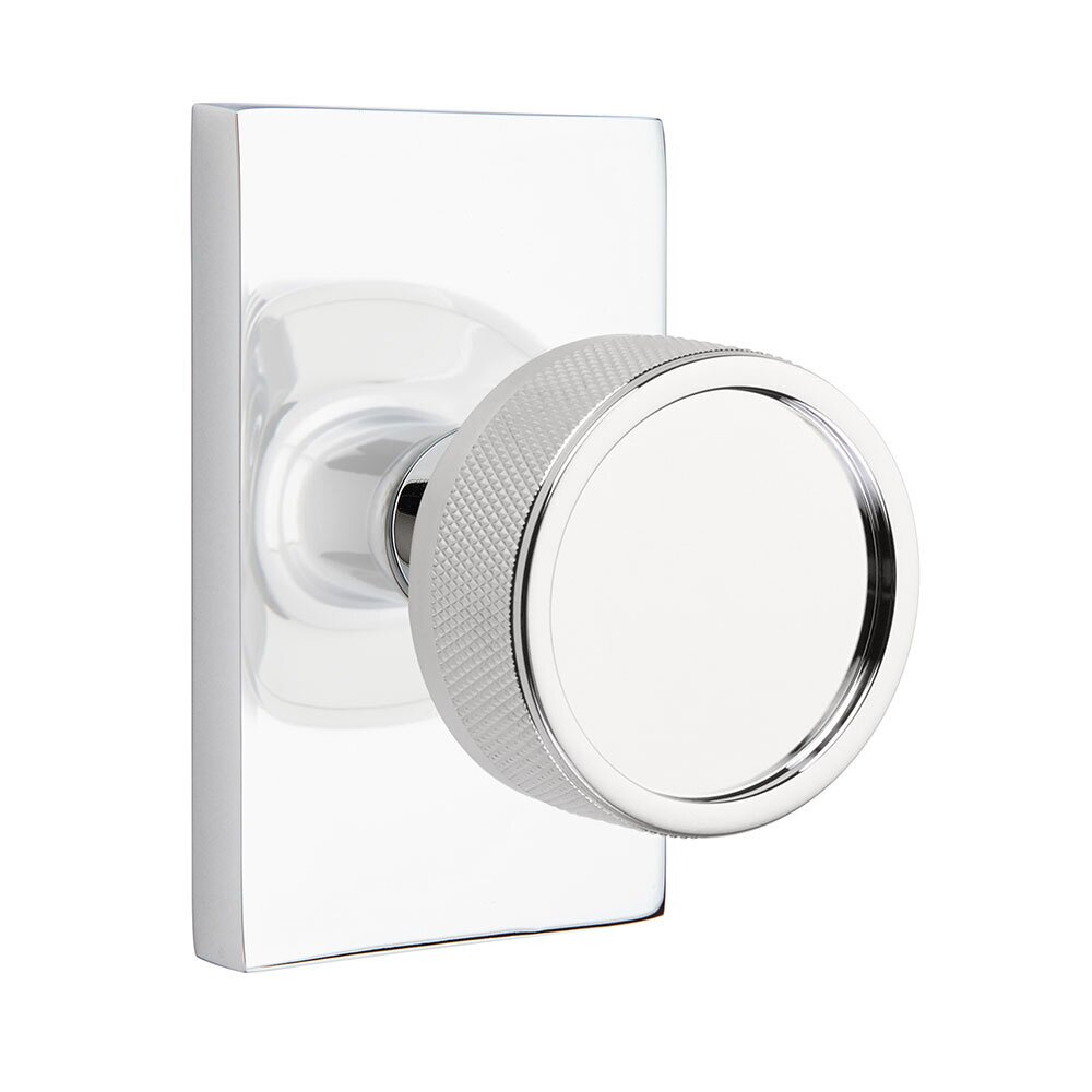 Emtek Privacy Modern Rectangular Rosette with Conical Stem and Knurled Knob in Polished Chrome